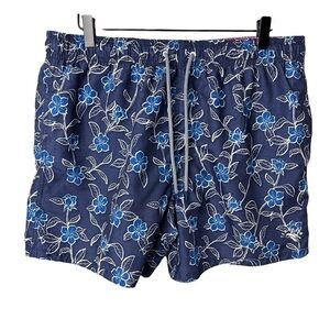 Ted Baker Floral Swimsuit Navy Blue Size 4 5 inch Swim Trunks Elastic Waist